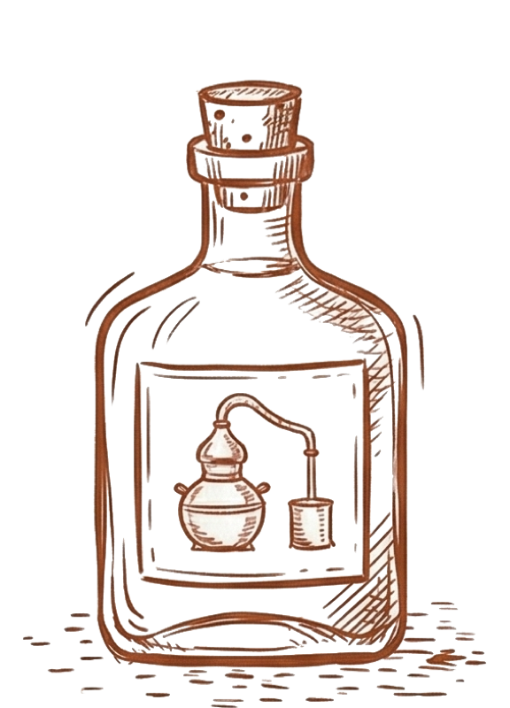 Illustrazione dei distillati e liquori dell'Enoteca Il Giuggiolo