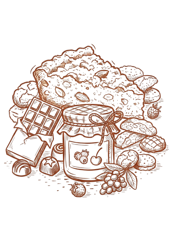 Illustrazione dei dolci e delle confetture dell'Enoteca Il Giuggiolo