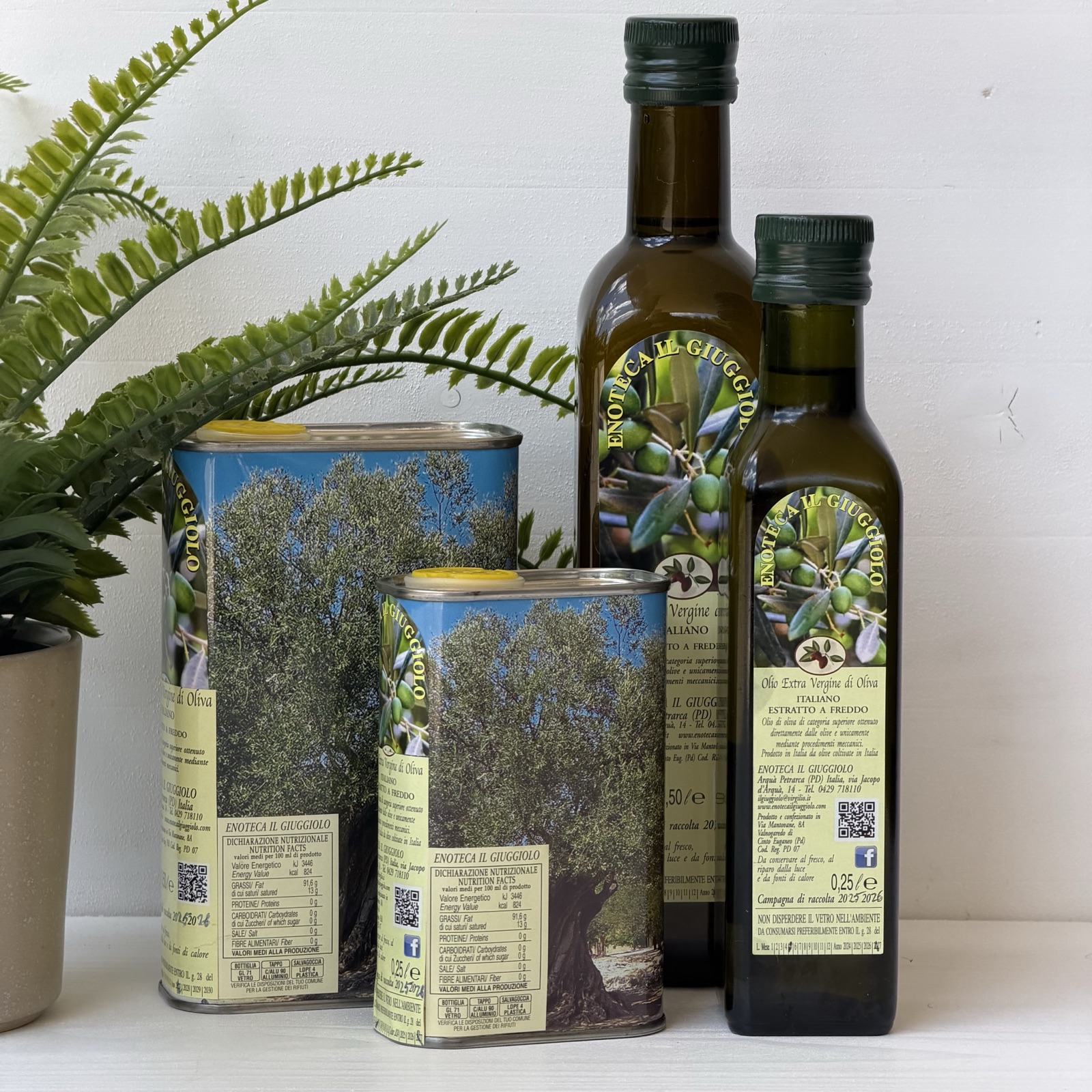 Olio extra vergine di oliva Enoteca Il Giuggiolo, bottiglie e latte